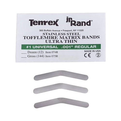 Temrex 075R JR Rand Tofflemire Matrix Bands #1 Adult Universal .001 Temrex 075R JR Rand Tofflemire Matrix Bands #1 Adult Universal .001